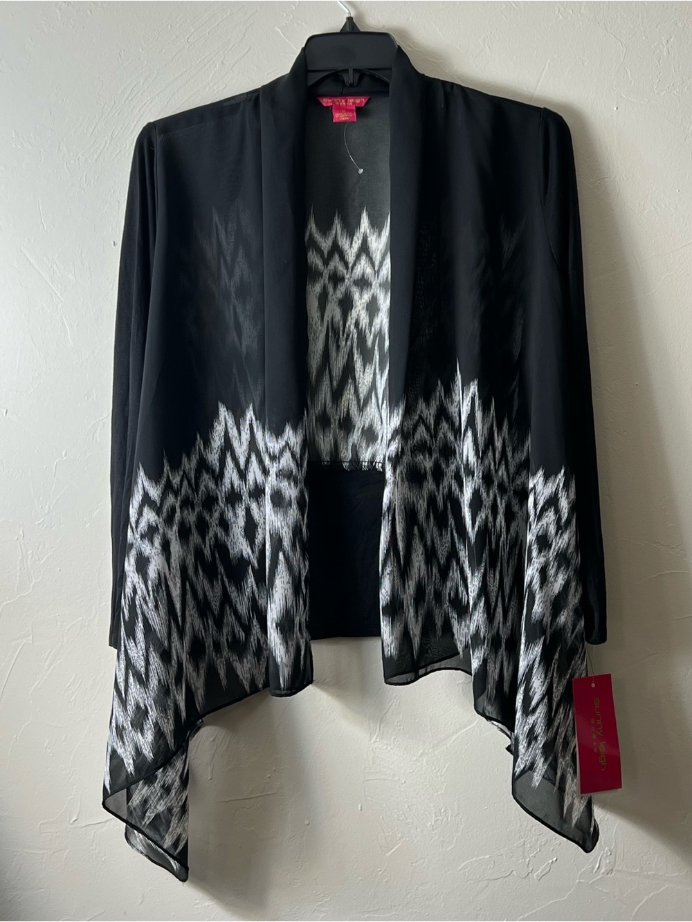 Sunny Leigh Print Sheer Open Front Waterfall Cardigan Long Sleeve Size 1X